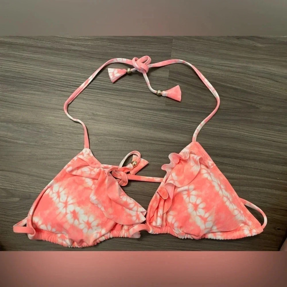 Victoria Secret Teeny triangle flounce bikini top neon nectar color size L - Picture 1 of 4